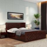 PlusOne Flamingo Solid Wood King Drawer Bed (Finish Color - Walnut, Delivery Condition - Knock Down)