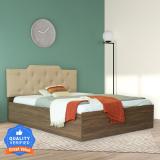 Mintwud from Pepperfry Himari Engineered Wood Queen Box Bed (Finish Color - Beige & Walnut Colour With Box Storage, Delivery Condition - Knock Down)