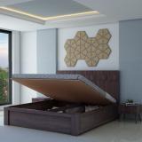 Ganpati Arts Sheesham Wood Hexa King Size Bed with Hydraulic Storage for Bedroom Solid Wood King Hydraulic Bed (Finish Color - Walnut Finish, Delivery Condition - DIY(Do-It-Yourself))