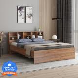 A GLOBIA CREATIONS Nexon Engineered Wood Queen Bed (Finish Color - Natural Teak, Delivery Condition - Knock Down)