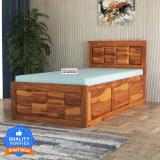 Shree Jeen Mata Enterprises Solid Sheesham Wood Single Bed Without Mattress For Bed Room , Hotel . Solid Wood Single Box Bed (Finish Color - Honey Teak Finish, Delivery Condition - Knock Down)