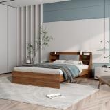 Wakefit Leo Engineered Wood Queen Bed (Finish Color - Bed (Columbian Walnut), Upholstery (Omega Grey), Delivery Condition - Knock Down)