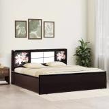 ELTOP Floral Engineered Wood King Hydraulic Bed (Finish Color - Walnut Finish, Delivery Condition - DIY(Do-It-Yourself))