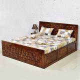 Custom Decor Solid Wood King Box Bed (Finish Color - Natural Teak, Delivery Condition - DIY(Do-It-Yourself))