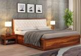 CRIGE Solid Sheesham Wood King Size Bed With Fabric Headboard For Bedroom Hotels Solid Wood King Box Bed (Finish Color - Honey Finish, Delivery Condition - DIY(Do-It-Yourself))