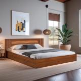 Trevi Avatar Queen Size Bed Without Storage In Bali Teak & Light Chatai Colour Engineered Wood Queen Bed (Finish Color - Bali Teak, Delivery Condition - Knock Down)