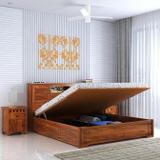 Ganpati Arts Sheesham Wood Maharaja Groove Queen Bed/Wooden Cot/Palung For Bedroom/Home/Hotel Solid Wood Queen Hydraulic Bed (Finish Color - Maharaja-Groove-Natural-HYD, Delivery Condition - DIY(Do-It-Yourself))