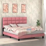 FEBERICA Engineered Wood Fabric Queen Size Bed with Upholstered Headboard for Bedroom | Engineered Wood Queen Bed (Finish Color - Gajri, Delivery Condition - DIY(Do-It-Yourself))