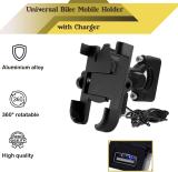 Huims Universal Mobile Stand for Bicycle, Motorcycle, Scooty Holder with USB Charger Bike Mobile Holder (Black)