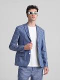 JACK & JONES Striped Single Breasted Casual Men Blazer (Blue, White)