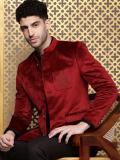 House of Pataudi Solid Bandhgala Party Men Blazer (Red)