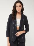 PANNKH Printed Tuxedo Style Casual Women Blazer (Black)