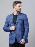 Hangup Checkered Single Breasted Casual Men Blazer (Blue, Black)