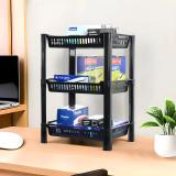 KUBER INDUSTRIES 3-Tier Multipurpose Racks For Storage | Kids Toy Organizer | Black Plastic Open Book Shelf (Finish Color - Black, DIY(Do-It-Yourself))