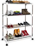 LivingBasics 4 Layer Multipurpose Storage Steel Rack for Home, Office, Kitchen / Metal Open Book Shelf (Finish Color - Snow White, DIY(Do-It-Yourself))