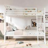 ADORN MART Twin Over Full Bunk Bed Frame With Ladder, Metal Bed Frame With Full-Length Metal Bunk Bed (Finish Color - White, DIY(Do-It-Yourself))