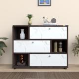 Yelo Home Storage Cabinet For Kitchen Bedroom Living Room With 3 Covered Compartments Engineered Wood Free Standing Cabinet (Finish Color - Wengy and White Marble, Door Type- Hinged, Knock Down)