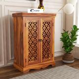 Wopno Furniture Sheesham Wooden Sideboard Cabinets for Living Room | Cabinet Storage for Home Solid Wood Free Standing Sideboard (Finish Color - Natural, Door Type- Hinged, Pre-assembled)