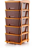 PALAK 5 Plastic Modular Drawer System for Home, Office, Hospital, Parlor Plastic Free Standing Chest of Drawers (Finish Color - Brown, Door Type- Hinged, Pre-assembled)