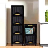 KUBER INDUSTRIES 6 Units Multipurpose ( 4 + 2 ) Folding Cabinet Storage Organizer | Black Plastic Free Standing Cabinet (Finish Color - Black, DIY(Do-It-Yourself))