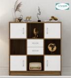 SIVOM Settle Multipurpose Storage Unit/ Engineered Wood Free Standing Cabinet (Finish Color - Lyon Teak, White, Knock Down)