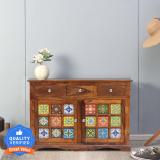 Flipkart Perfect Homes Sheesham Wood Cabinet with Multiple Storage Solid Wood Free Standing Sideboard (Finish Color - Teak Finish & Multicolor, Door Type- Hinged, Pre-assembled)