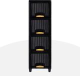 HOMESTIC 4 Units Multipurpose Folding Cabinet Storage Organizer | Black Plastic Free Standing Cabinet (Finish Color - Black, Pre-assembled)