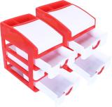 KUBER INDUSTRIES Plastic Cabinet Storage Organizer|Jewellery Box|Super-Star 3+1|Pack of 2|Red Plastic Free Standing Cabinet (Finish Color - Red, DIY(Do-It-Yourself))