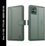 AIBEX Flip Cover for Vivo T1 5G / Vivo Y75 5G / iQOO Z6 5G|Vegan PU Leather |Foldable Stand & Pocket |Magnetic (Green, Cases with Holder, Pack of: 1)