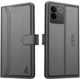 AIBEX Flip Cover for Vivo T2 Pro 5G / IQOO Z7 Pro 5G|Vegan PU Leather |Foldable Stand & Pocket |Magnetic (Black, Cases with Holder, Pack of: 1)