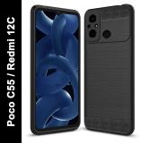 Zapcase Back Cover for Poco C55, Mi Redmi 12C (Black, Grip Case, Silicon, Pack of: 1)