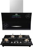 Maplin Combo of Auto Ignition Gas Cooktop GH4B and Surya TM90 (90 cm) Auto Clean Wall Mounted Black 1400 CMH Chimney