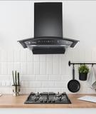 Hindware DIVINA 60 | Filter-Less | Powerful Suction | 3 Speed Gesture Control | Auto Clean Wall Mounted Black 1200 CMH Chimney