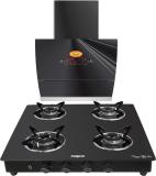 Maplin Combo of Auto Ignition Gas Cooktop Surya04 Curve & Surya GO60cm Auto Clean Wall Mounted Black 1400 CMH Chimney