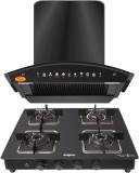 Maplin Combo of Auto Ignition Gas Cooktop and SS60 Net (60 cm) Auto Clean Wall Mounted Black 1400 CMH Chimney