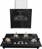 Maplin Combo of Kitchen Chimney NS01 (60 cm) Fix Glass + Gas Cooktop GH04 Auto Clean Wall Mounted Black 1400 CMH Chimney