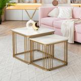 Wakefit Flat Stone Coffee Table (Finish Color - Gold, Pre-assembled)