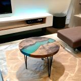 Scyza Artiz Sheesham Wood Epoxy Round Coffee Table With Iron Legs For Living Room, Hotel. Solid Wood Coffee Table (Finish Color - Natural Finish Design 11, DIY(Do-It-Yourself))