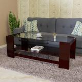 ELTOP Wooden Furniture Center/Tea Table with Glass Engineered Wood Coffee Table (Finish Color - Brown, Knock Down)