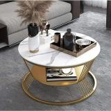 SS CRAFTMAKERS Round Coffee Table Double Layer Marble Look Stone Coffee Table (Finish Color - White, Pre-assembled)