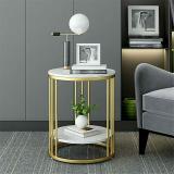 DINISE DECO Modern Double Top Round Coffee Table | Side Table | Centertable | Metal Bedside Table (Finish Color - Golden & White, Pre-assembled)