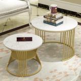 WoodenTwist Metallic Set of 2 Round Engineered Wood Coffee Table (Finish Color - Gold, Pre-assembled)