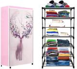 CMerchants Light Pink-Metal-6 Layer Carbon Steel Collapsible Wardrobe (Finish Color - Light Pink, DIY(Do-It-Yourself))