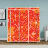 FurniGully Digital School Pattern Printed Carbon Steel Collapsible Wardrobe (Finish Color - Orange, DIY(Do-It-Yourself))