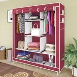 vipash Sale for customer 3 door 8 shelf foldable wardrobe with side pocket Carbon Steel Collapsible Wardrobe (Finish Color - MAROON, DIY(Do-It-Yourself))