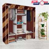 SPIRITED 3 door 8 Shelf Carbon Steel Collapsible Wardrobe (Finish Color - 14 BROWN, DIY(Do-It-Yourself))