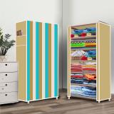 POOWEREST 6 Layer Beige Strip Printed PVC Collapsible Wardrobe (Finish Color - Beige Strip Elegant Printed, DIY(Do-It-Yourself))