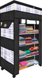 TNT Multipurpose Foldable Wardrobe for Home with Cover | 360 Rotating Wheels Polyester Collapsible Wardrobe (Finish Color - Black, DIY(Do-It-Yourself))