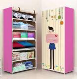 Pali 1 Door 6 Shelf Fabric Cloth Stand & Cupboard and Almirah Carbon Steel PVC Collapsible Wardrobe (Finish Color - 6-Boy-Pink1, DIY(Do-It-Yourself))