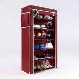 KIDS ZOO 6 layer storage of collapsible wardrobe cum shoe rack with side pocket PVC Collapsible Wardrobe (Finish Color - MAROON, DIY(Do-It-Yourself))